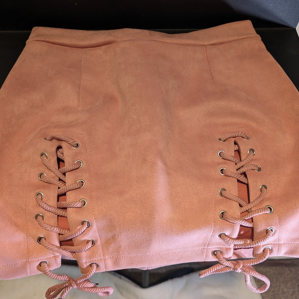 Pink Lace-Up Mini Skirt